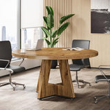 Tribesigns 47-Inch Round Conference Table for 4-6 People, Wooden Meeting Room Table with Thicken Tabletop and Wood Base (Wood)
