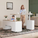 Cubiker 63" L Shaped Standing Desk with Storage, Executive Height Adjustable Table with Drawers