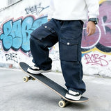 Tenfinordi Black Boys Cargo Jeans Elastic Waist Baggy Jeans, Casual Kids Straight Wide Leg Denim Pants Multi-Pockets Soft School Y2K Trendy Streetwear Trousers Size 10
