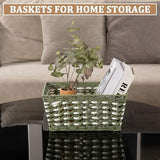 OIAHOMY Wicker Storage Baskets, Paper Rope Shelf Bins, Decortive Baskets for Organizing, Set of 3-Green & White