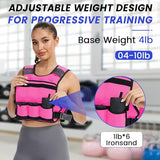 VBSD Adjustable Weighted Vest for Women Men 4-10LB Vest with 6 Ironsand Weights Body Weight Vest with Reflective Strip, Pink