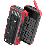 SOXONO Solar Charger Power Bank, PD 20W Fast Charging External Batter, 40000mAh Portable Phone Charger Built in 4 Cables with Dual Bright Flashlights for Camping, Hiking, and Outdoor Use（RED）