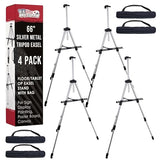 Art Supply 66" Silver Metal Tripod Easel Display (4 Pack) - Adjustable 18"- 5.5', Holds 36" Canvas - Floor/Tabletop Easel Stand