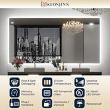 Keonjinn 60" x 36" LED Backlit Mirror Bathroom, Safe HD Tempered Glass