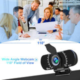 1080P Webcam with Microphone/Tripod/Privacy Cover/Wide Angle 110°, Plug & Play, USB Web Camera