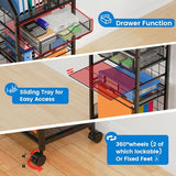 5 Tier Rolling File Cart with Drawer, Metal Office File Cart Organization with Sliding Trays