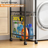 AOODA Laundry Room Cart with Top Detergent Holder, Metal Rolling Storage Cart Between Washer and Dryer, 3 Tier Narrow Laundry Room Organization and Storage with Wheels (Pure Black)