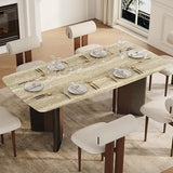 Mid Century Modern Dining Table for 4, Faux Marble Top Dining Room Table with Dual-Tone Pedestal
