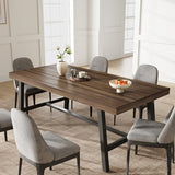 Dining Table for 6-8 People, 70.87 in Long Wooden Kitchen Table with Sturdy Metal Frame & Rustic Brown Finish (Brown, 70.87 in Long)