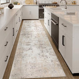 WondRg 3x14 Washable Runner Rug Beige Grey Abstract Non Slip Soft Low Pile Hallway Kitchen Rug Neutral Modern Carpet for Laundry Bathroom Bedroom Living Room Home Decor