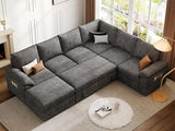 108'' Modular Sectional Sofa with Pull Out Bed, Sleeper Sofa, Dark Gray | U Shaped 7 Seat Sectional Couches for Living Room