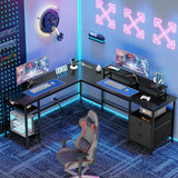 Furologee 66” L Shaped Desk with Power Outlet, Reversible Computer Gaming Desk