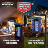 Flowtron Solar Bug Zapper | Portable Electric Insect Killer with UV Light & LED Lamp | USB-C and Solar Charging for 4000 mAh Battery | 530 Sq Ft Coverage from Gnats, Flies for Patio, Yard, Camping
