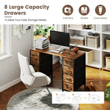 47.2" Computer Desk with 8 Storage Drawers, Modern Industrial Writing Desk Workstation with Metal Frame for Home Office Bedroom Small Space, 200 LBS Capacity, Rustic Brown