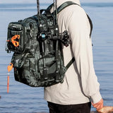 KastKing BaitSpace 50L Fishing Tackle Backpack with Removable Bait Binder,2 Rod Holders Storage Fishing Gear and Equipment,Black Camo