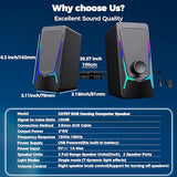 Gaming PC Speakers with Enhanced Bass and Volume Control, Stereo 2.0 USB Powered 3.5mm Aux Multimedia Speakers for Laptop