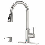 DAYONE Touchless Kitchen Sink Faucet with Soap Dispenser and Pull Down Sprayer, Stainless Steel High Arc Motion Sensor Touch Faucet for Kitchen Sink Smart Hands-Free Single Handle, Brushed Nickel