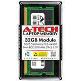 A-Tech 32GB DDR5 5600MHz PC5-44800 CL46 SODIMM 2Rx8 Dual Rank 1.1V Non-ECC Unbuffered SO-DIMM 262-Pin Laptop