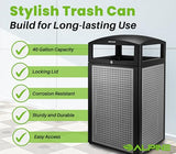 Commercial Trash Can with Locking Lid – Heavy-Duty Weather-Resistant Metal Garbage Bin with Removable Liner for Parks