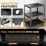 Auto Dynasty Height Adjustable AV Presentation Cart with Power Strip, 42" x 35" Rolling Storage AV Carts, 2 USB Ports