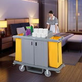 Multifunctional Locking Hotel Cart, Commercial Traditional Cleaning Janitorial Room Service Housekeeping Cart