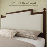 King Size Bed Frame with 50.2" Tall Upholstered Headboard, Walnut