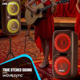 Dolphin Dual 12" Bluetooth Party Speaker - Portable Large Speaker with Wired Microphone, Multicolor LED Lights, USB Playback, Hi-Fi Amplifier, Powerful Bass, 5-Band Equalizer, Long-Lasting Battery