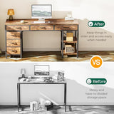 Computer Desk with 6 Drawers, 54 Inch Office Desk with Shelves, Reversible Gaming Desk, Corner Desk with Storage, Rustic Brown