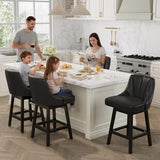 YaFiti 26" Leather Swivel Bar Stools Set of 4 with Back & Wood Legs, Black
