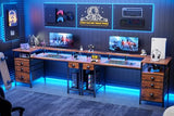 Furologee 60" Computer Desk with File Cabinet and Storage Shelves, Reversible Home Office Desk with LED Lights, Full Monitor Stand, Power Outlets