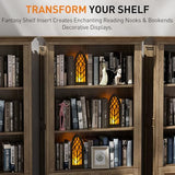 Wnsamodyy Solid Wood Fantasy Book Nook Shelf Insert - Handcrafted Bookends with Remote Control & Timer, Magical Moroccan Bookshelf Decor Night Light, Unique Gifts for Book Lovers Readers