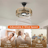 TALOYA 20 Inch Caged Ceiling Fans with Lights Chandelier Remote Control Flush Mount Low Profile for Bedroom Living Room Patio,Reversible, Oak