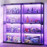 AODK 2-Pack Display Cabinet with Glass Doors, RGB Light Display Glass Case, 4-Tier Storage Cabinet Display Shelf for Showcase, Black Curio Cabinet for Collectibles