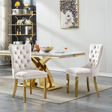 HomVent 68''Gold Faux Marble Dining Table Set with 6 Beige Velvet Chair