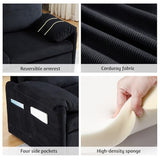 Cozelegti 65" 3-in-1 Convertible Sofa Bed, Pull Out Couch Loveseat Sleeper with Removable Back Pillows, Side Pockets & 2 Pillows for Small Spaces, Living Room, Bedroom – Corduroy, Black