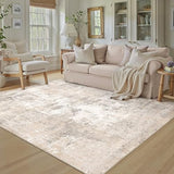 WondRg 5x7 Washable Area Rug Beige Grey Abstract Non Slip Soft Medium Pile Rug for Living Room Bedroom Dining Room Office Neutral Modern Indoor Throw Carpet for Home Decor
