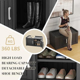 EasyUp Shoe Bench Waterproof,Resin Shoe Cabinet,Outdoor Storage,Industrial Hallway Bench with Adjustable Shelves for Entryway,Living Room,Bedroom(Black,Double Door)