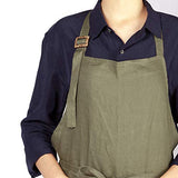 ATLINIA Linen Bib Apron Adjust Kitchen Apron with Pockets Crafting Apron Pinafore Green