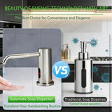 Touchless Automatic Soap Dispenser for Kitchen & Bathroom – Built-in Brushed Nickel Electric Liquid Soap Dispenser with 1000ml Large Capacity, Infrared Sensor, and Premium Brass Core (33.8oz)
