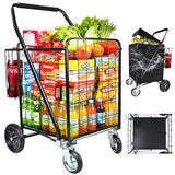 Folding Shopping Cart with Removable Waterproof Liner, 450LBS Capacity Grocery Cart with 39.5 Gal Dual Basket & 360° Swivel Wheels