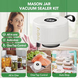Electric Mason Jar Vacuum Sealer | 3 in 1 Vacuum Sealer for Mason Jars with 30 Lids (Wide/Reg)+5 Food Storage Bags,One-Tap Control,Mason Jar Sealer for Canning Pickling Meal Prep & Dry Goods