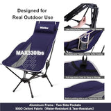 Wildhiker Portable Compact Folding Camping Chairs – Lightweight High Back with Pillow, Deep Recline, ArmPads, Side Pockets-for Motorcycle, RV, Backpacking, Travel, Festival – Indigo Blue