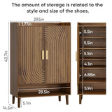 Smuxee Walnut Shoe Cabinet with Line Groove Design, 6-Tier Shoe Storage Cabinet with Adjustable Shelves, Freestanding Shoe Organizer Cabinet for Entryway, Hallway, Closet, Living Room