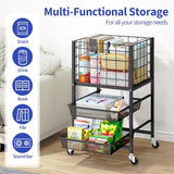 3-Tier Rolling File Cart, Metal Storage Drawer Cart with 2 Sliding File Trays