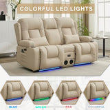 URRED Power Loveseat Recliner Sofa with Massage and Heat，Beige