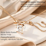 YOIHUR Gold Necklace for Women, Heart Necklace, Gift & Bow Pendant Necklace, Dainty Cubic Zirconia Choker Necklaces, Jewelry for Women,Ideal Gifts for Girlfriend, Wife and Mother（Wrapped Blessing）