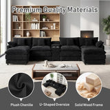 ONEMMLION 145" Oversized U-Shaped Cloud Sectional Sofa, Black