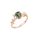 Oseew Natural Moss Agate Ring for Women 10K/14K/18K Solid Gold/Sterling Silve Round Cut Green Moss Agate Engagement Ring Personalized Wedding Promise Ring for Women(Rose Gold)