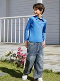 EPICGALA Boys Long Sleeve Polo Shirt, Soft School Uniform Shirt with Chest Pocket for Kids Ages 9–10 Blue
