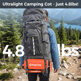 KingCamp Ultralight Camping Cot, Portable Folding Tent Camping Cot, 265 Lbs Heavy Duty Sleeping Cot with Pillow for Adults Outdoor Backpacking Travel Hiking, Orange
